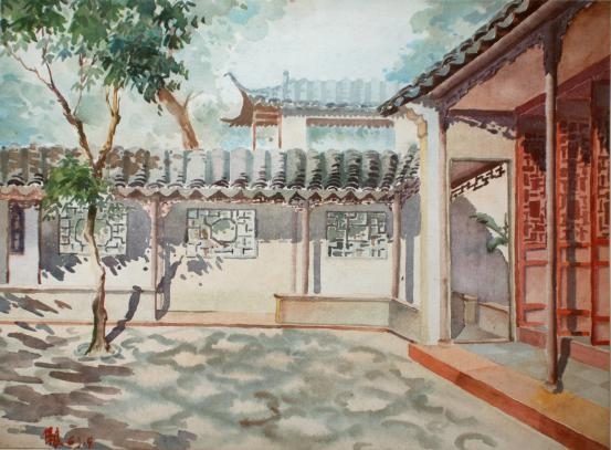 朱保良:苏州明代园林拙政园之海棠春坞(建筑水彩画,280×380mm)1963 朱保良:苏州明代园林拙政园之海棠春坞(建筑水彩画,280×380mm)1963
