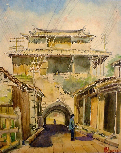 朱保良:嘉定清代西门城楼(建筑水彩画,215×280mm)1953 朱保良:嘉定清代西门城楼(建筑水彩画,215×280mm)1953